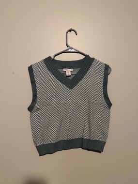 Madewell Chevron Knit Sweater Vest in Teal & Cream